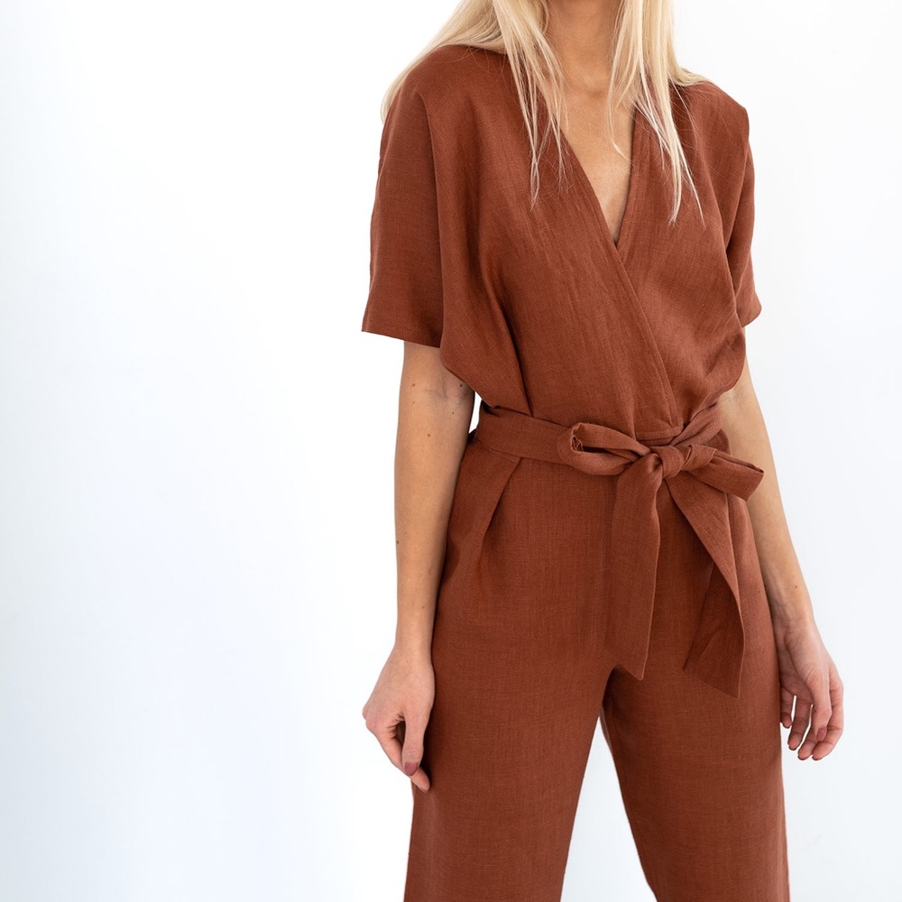 Women’s Rust Brown Tie-Waist Jumpsuit